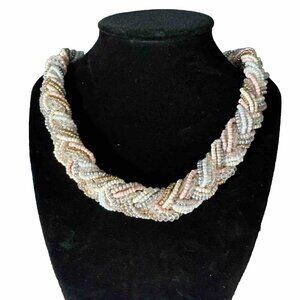 2/$18 SALE! Necklace Beaded‎ Braided Fairycore Thick Multi Strand Choker Pink